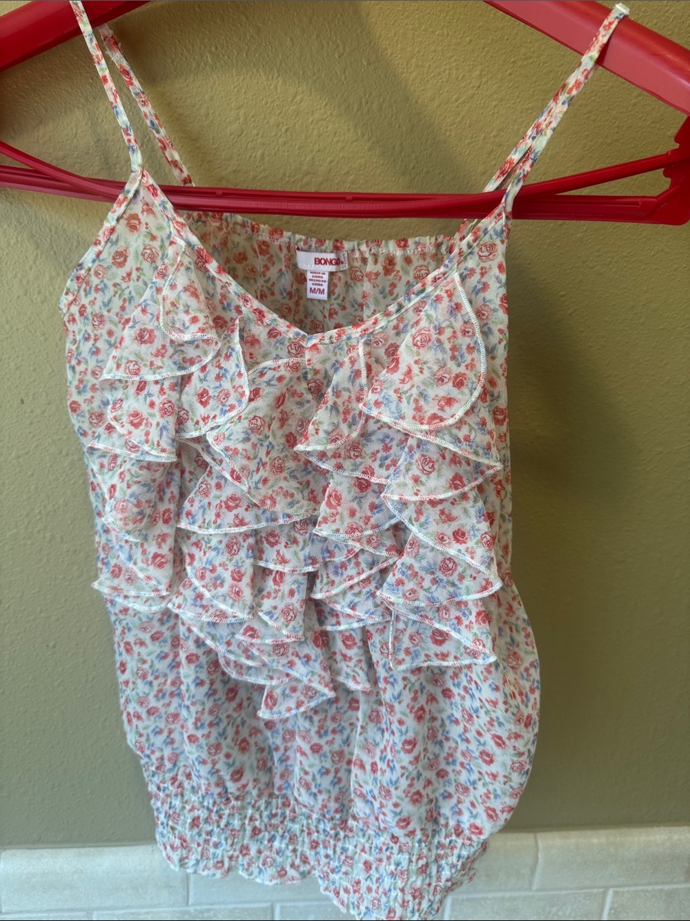 BONGO Floral Ruffle Cami in Pink and Blue
